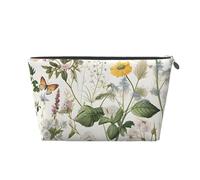 Mexpekil Borsa per il trucco impermeabile per cosmetici, piccola custodia per trucco, accessori da viaggio portatili, regali per donne, uomini e ragazze, Fiori di campo Erbe Farfalle, One Size