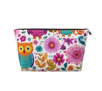 Mexpekil Borsa per il trucco impermeabile per cosmetici, piccola custodia per trucco, accessori da viaggio portatili, regali per donne, uomini e ragazze, Fiori Gufi Rosa Brillante, One Size