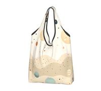 Mexpekil Borsa per la spesa pieghevole beige pianeta oceano riutilizzabile borsa tote impermeabile per lo shopping quotidiano