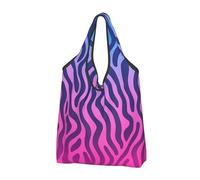 Mexpekil Borsa per la spesa pieghevole blu rosa sfumata zebra modello riutilizzabile impermeabile Tote Bag per lo shopping quotidiano