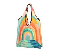 Mexpekil Borsa per la spesa pieghevole con arco arcobaleno geometrico riutilizzabile impermeabile Tote Bag per lo shopping quotidiano