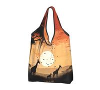 Mexpekil Borsa per la spesa pieghevole con giraffa al tramonto sul pascolo, riutilizzabile, impermeabile, per lo shopping quotidiano