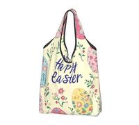 Mexpekil Borsa per la spesa pieghevole con stampa di uova di Pasqua Felice Borsa impermeabile riutilizzabile per lo shopping quotidiano