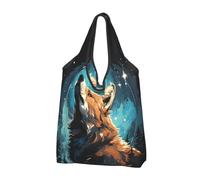 Mexpekil Borsa per la spesa pieghevole Starlight Forest Wolf riutilizzabile impermeabile Tote Bag per lo shopping quotidiano