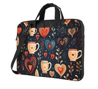 Mexpekil Borsa per laptop per donne e uomini, custodia portatile per laptop con tracolla per computer portatile borsa messenger, Boho Cup Cuore Foglia, 13 Inch