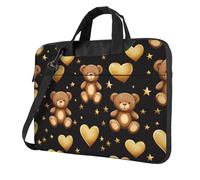 Mexpekil Borsa per laptop per donne e uomini, custodia portatile per laptop con tracolla per computer portatile borsa messenger, Cuore Orso Stelle Dorate, 14 Inch