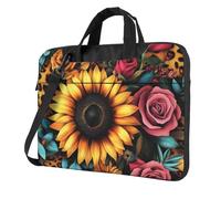 Mexpekil Borsa per laptop per donne e uomini, custodia portatile per laptop con tracolla per computer portatile borsa messenger, Stampa Tigre Rosa Girasole, 14 Inch