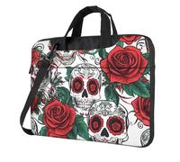 Mexpekil Borsa per laptop per donne e uomini, custodia portatile per laptop con tracolla per computer portatile borsa messenger, Teschi Rose Rosse, 13 Inch