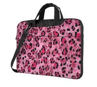 Mexpekil Borsa per laptop per donne e uomini, custodia portatile per laptop con tracolla per computer portatile borsa messenger, Stampa leopardata glitter rosa, 13 Inch