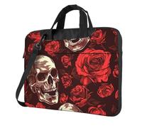 Mexpekil Borsa per laptop per donne e uomini, custodia portatile per laptop con tracolla per computer portatile borsa messenger, Teschio vintage con rose rosse, 13 Inch