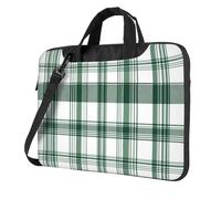 Mexpekil Borsa per laptop per donne e uomini, custodia portatile per laptop con tracolla per computer portatile borsa messenger, Plaid Bianco Verde, 14 Inch