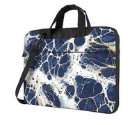 Mexpekil Borsa per laptop per donne e uomini, custodia portatile per laptop con tracolla per computer portatile borsa messenger, Marmo Blu Bianco, 14 Inch