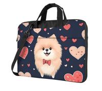 Mexpekil Borsa per laptop per donne e uomini, custodia portatile per laptop con tracolla per computer portatile borsa messenger, Cuori di cane carino, 14 Inch