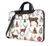 Mexpekil Borsa per laptop per donne e uomini, custodia portatile per laptop con tracolla per computer portatile borsa messenger, Albero di Natale Cervo Oro, 15.6 Inch