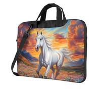 Mexpekil Borsa per laptop per donne e uomini, custodia portatile per laptop con tracolla per computer portatile borsa messenger, Cavallo Bianco Fiori Montagna, 13 Inch