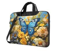 Mexpekil Borsa per laptop per donne e uomini, custodia portatile per laptop con tracolla per computer portatile borsa messenger, Farfalla Blu Fiore Giallo, 15.6 Inch