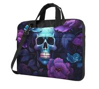 Mexpekil Borsa per laptop per donne e uomini, custodia portatile per laptop con tracolla per computer portatile borsa messenger, Teschio Testa Fiore Viola, 15.6 Inch