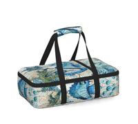 Mexpekil Borsa termica per casseruole con cavalluccio marino e corallo, verde e blu, con mappa del mondo, per cibi caldi o freddi, impermeabile, borsa per il pranzo