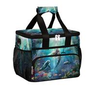 Mexpekil Borsa termica per il pranzo, a prova di perdite, riutilizzabile, con sirena, picnic, oceano, mare, borsa termica per donne, uomini, lavoro, campeggio, spiaggia, ufficio, 24 lattine, 15 l