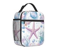 Mexpekil Borsa termica per il pranzo con conchiglie di alghe marine e stelle marine, per donne e uomini, borsa termica portatile da picnic con tasca laterale in rete per adulti Lunchbox per il lavoro