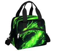 Mexpekil Borsa termica per il pranzo con drago di fuoco verde astratto riutilizzabile per ragazzi, ragazze, donne, uomini, borsa termica per il pranzo con tracolla, per scuola, lavoro, picnic
