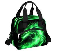 Mexpekil Borsa termica per il pranzo con drago verde e fuoco, riutilizzabile, isolata, per ragazzi, ragazze, donne, uomini, con tracolla, per scuola, lavoro, picnic
