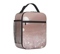 Mexpekil Borsa termica per il pranzo con fiori di campo rosa, per donne e uomini, borsa termica portatile da picnic con tasca laterale in rete per adulti lunchbox per lavoro