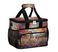 Mexpekil Borsa termica per il pranzo con fiori di cavallo bianco e montagna, riutilizzabile, per donne, uomini, adulti, grande, riutilizzabile, borsa termica per il pranzo, per lavoro, picnic