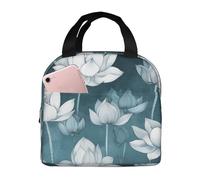 Mexpekil Borsa termica per il pranzo con fiori di loto blu e bianco per donne, borsa termica per adulti borsa termica da picnic riutilizzabile borsa per il pranzo borsa per il lavoro