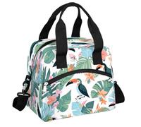 Mexpekil Borsa termica per il pranzo con foglie di palma tropicale, fiori di tucano, riutilizzabili, isolate, per ragazzi, ragazze, donne, uomini, con tracolla, per scuola, lavoro, picnic