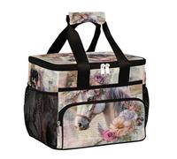 Mexpekil Borsa termica per il pranzo con lettera floreale e cavalli, riutilizzabile, per donne, uomini, adulti, grande, riutilizzabile, per lavoro, picnic, attività all'aperto