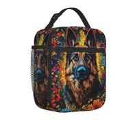 Mexpekil Borsa termica per il pranzo con motivo cane pastore tedesco, per donne e uomini, borsa termica portatile da picnic con tasca laterale in rete per adulti per il lavoro