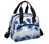 Mexpekil Borsa termica per il pranzo con motivo floreale di papavero blu retrò, riutilizzabile, per ragazzi, ragazze, donne, uomini, con tracolla, per scuola, lavoro, picnic