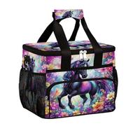 Mexpekil Borsa termica per il pranzo con motivo floreale e cavallo viola, riutilizzabile, per donne, uomini, adulti, grande, riutilizzabile, borsa per il pranzo, per lavoro, picnic, attività