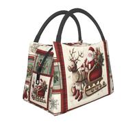 Mexpekil Borsa termica per il pranzo con motivo patchwork di Babbo Natale, per adulti, di grande capacità, per picnic, borsa termica per il pranzo portatile, borsa per il lavoro