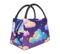 Mexpekil Borsa termica per il pranzo con nuvole e stelle dei cartoni animati per le donne borsa termica per adulti borsa termica da picnic di grande capacità borsa portatile per il pranzo borsa per il
