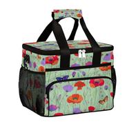 Mexpekil Borsa termica per il pranzo con papaveri colorati e farfalle, riutilizzabile, per donne, uomini, adulti, grande, riutilizzabile, per lavoro, picnic, attività all'aperto
