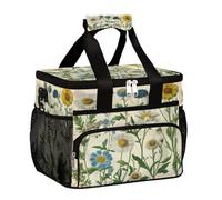 Mexpekil Borsa termica per il pranzo con piante di fiori di campo vintage, riutilizzabili, isolate, per donne, uomini, adulti, grande, riutilizzabile, borsa termica per il pranzo, per lavoro, picnic