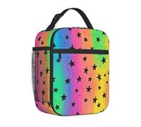 Mexpekil Borsa termica per il pranzo con piccole stelle arcobaleno per donne e uomini, borsa termica portatile da picnic con tasca laterale in rete per adulti Lunchbox per lavoro
