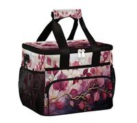 Mexpekil Borsa termica per il pranzo con ramo di foglie rosa marmorizzate, riutilizzabili, isolate, per donne, uomini, adulti, grande, riutilizzabile, borsa termica per il pranzo, per lavoro, picnic