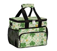 Mexpekil Borsa termica per il pranzo con trifogli verdi a scacchi e margherite, riutilizzabile, per donne, uomini, adulti, grande, riutilizzabile, per lavoro, picnic, attività all'aperto