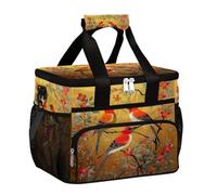Mexpekil Borsa termica per il pranzo con uccelli rossi su ramo di fiori, riutilizzabile, per donne, uomini, adulti, grande, riutilizzabile, borsa termica per il pranzo, per lavoro, picnic, attività
