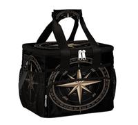 Mexpekil Borsa termica per il pranzo riutilizzabile a prova di perdite, con bussola, rosa, picnic, opera d'arte, borsa termica nera per donne e uomini, lavoro, campeggio, spiaggia, ufficio, 15 l