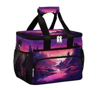 Mexpekil Borsa termica per il pranzo riutilizzabile con fiume montagna viola rosa per donne uomini adulti borsa termica per il pranzo grande riutilizzabile borsa per il pranzo per il lavoro picnic