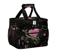 Mexpekil Borsa termica per il pranzo riutilizzabile con motivo a cuore rosa e ramo verde, per donne, uomini, adulti, grande, riutilizzabile, borsa termica per il pranzo, per lavoro, picnic, attività