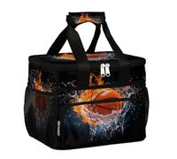Mexpekil Borsa termica per il pranzo riutilizzabile con motivo basket nel fuoco, per donne, uomini, adulti, borsa termica per il pranzo, grande, riutilizzabile, borsa per il pranzo, per lavoro, picnic