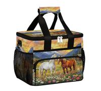 Mexpekil Borsa termica per il pranzo, riutilizzabile, con motivo floreale di cavallo, per donne, uomini, adulti, grande, riutilizzabile, per lavoro, picnic, attività all'aperto