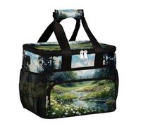 Mexpekil Borsa termica per il pranzo riutilizzabile con paesaggio della foresta del fiume per donne uomini adulti borsa termica per il pranzo grande riutilizzabile borsa per il pranzo per il lavoro