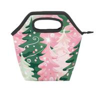 Mexpekil Borsa termica riutilizzabile per il pranzo con albero di Natale dipinto verde rosa impermeabile a prova di perdite per bambini adulti scuola ufficio picnic