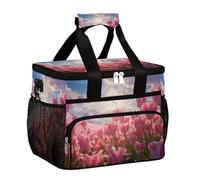 Mexpekil Borsa termica riutilizzabile per il pranzo con fiori di tulipano rosa, per donne, uomini, adulti, borsa termica per il pranzo, grande, riutilizzabile, borsa per il pranzo, per lavoro, picnic